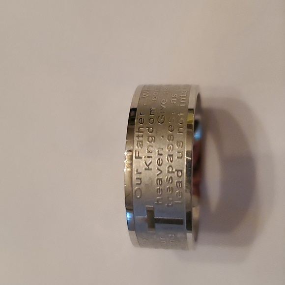Stainless Steel Christian Lord's Prayer Ring Unisex Size 8 - Picture 2 of 7